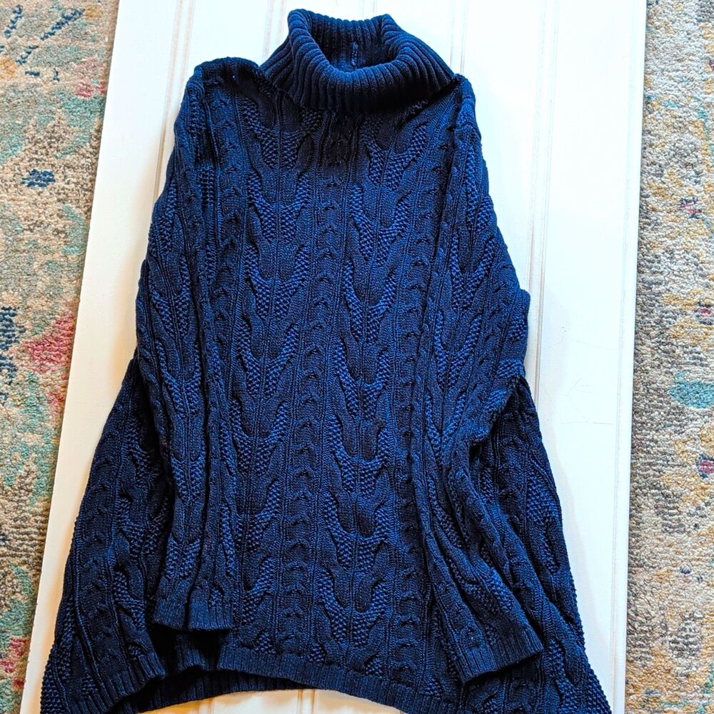 Eight Eight Eight Womens Navy Cable Knit Turtleneck Pullover Cotton Sweater L